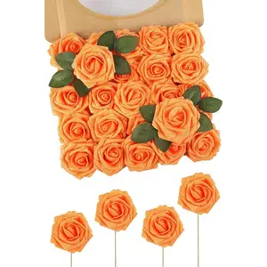 Artificial Flowers Glowing Burnt Orange Flowers Foam 25pcs Glitter Roses Real Looking Fake Roses With Stem For DIY Wedding Bouquets Centerpieces Bridal Shower Party Home Decorations Decorative Fruit Plant Ornaments flower bouquets front porch decor