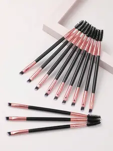 12-Piece Dual-Ended Eyebrow Brush Set, Black and Rose Gold Eyebrow Brushes with Angled Brush and Spoolie, Daily Professional Eyebrow Makeup Kit