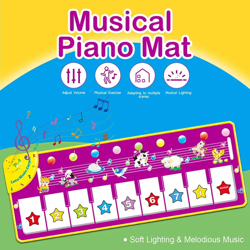 39.3" (100x36cm) Piano Mat Musical Keyboard Floor Playmat, Battery-Powered Electronic Animal Touch Blanket with Adjustable Volume, Birthday/Xmas Gift Toy for 1-3 Year Olds