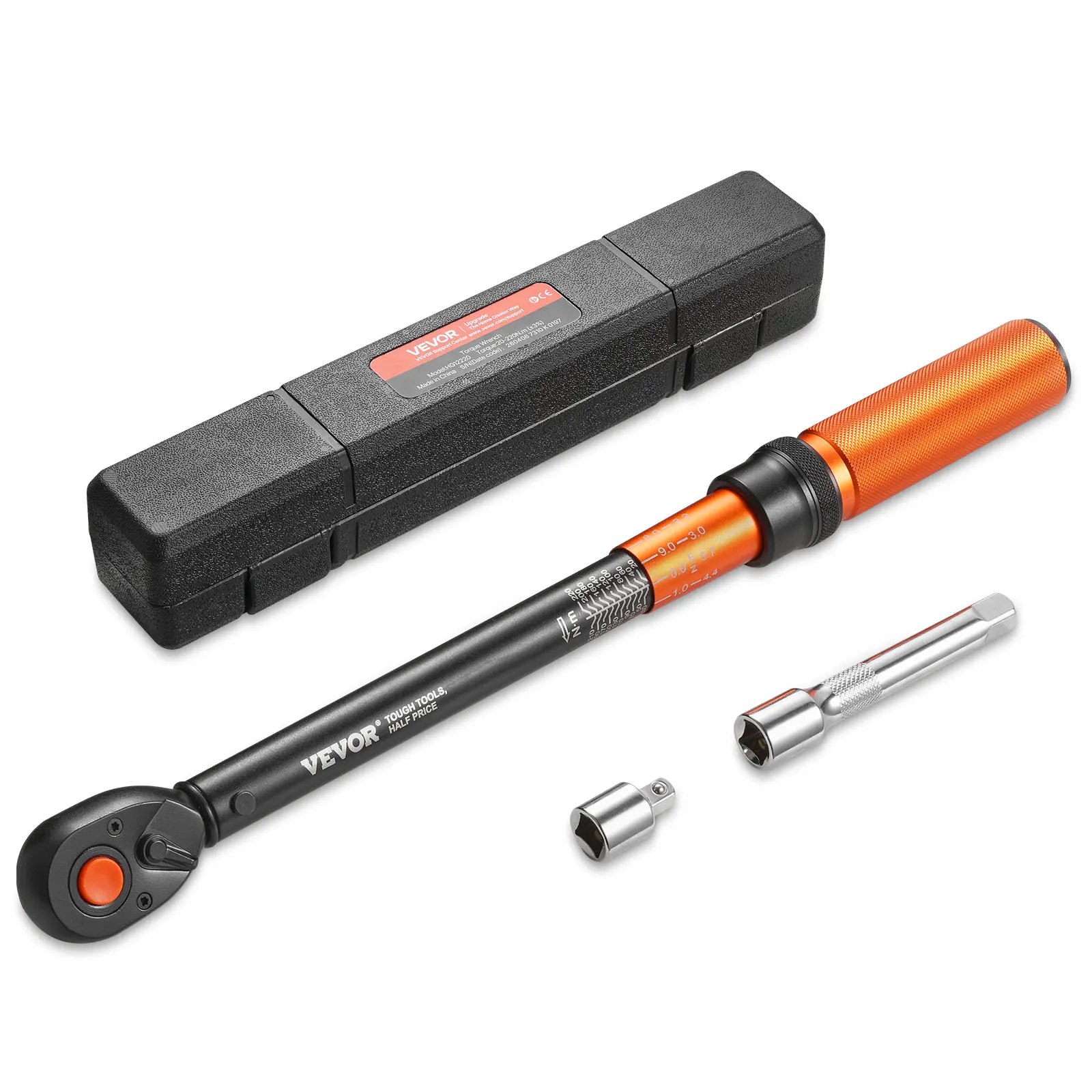 【summerfinds】VEVOR 1/2-Inch Drive Click Torque Wrench, 14.8-162.4 lbf-ft/20-220 N.m Dual Scale Readings, ±3% High Precision, with Extension Bar, Adapter & Storage Case, Father's Day Gift for Automotive Repair,father'sdaygifts