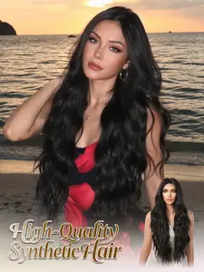 Topshe Lace Front Wig, 28 Inch Long Wavy Synthetic Hair, Pre-Trimmed Hairline, Easy to Style, Perfect for Parties and Streetwear
