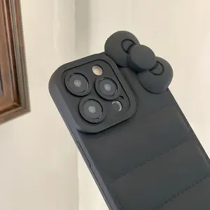 Solid Color Bow Decor Phone Case Casing, Anti-drop Soft Phone Case, Shockproof Phone Protective Cover Compatible with iPhone