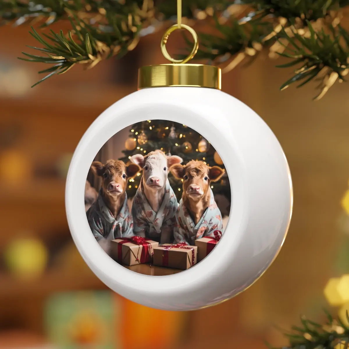 Baby Cows Christmas Ceramic Ornament for the Perfect Farmhouse Feel, Country Christmas Charm, Rustic Holiday Decorations, Farm