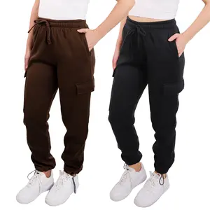 SPXTREME [2 Pack] Cargo Jogger Sweatpants for Women Casual Lounge Womenswear Breathable Bottoms Fleece Everyday Pants with Pockets and Elastic Waistband Lightweight Comfy Super Soft Minimalist Basics Multicolor Trouser, Sizes S - 2XL