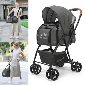 Pet Stroller with Detachable Basket, One-Click Brake, Foldable