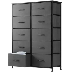 Dresser for Bedroom all Storage Drawers Fabric Storage Tower with 10 Drawers Chest of Drawers and Fabric Bins Sturdy Metal Frame Wood Tabletop for Kids Room, Closet, Entryway, Nursery, Grey Assembled Black Antique Waterproof Durable Drawer Sliding Door