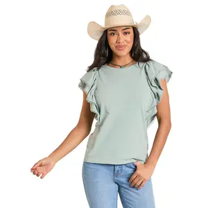 Light Olive Flutter Sleeve Top – Women’s 100% Cotton Boutique Blouse (True to Size)