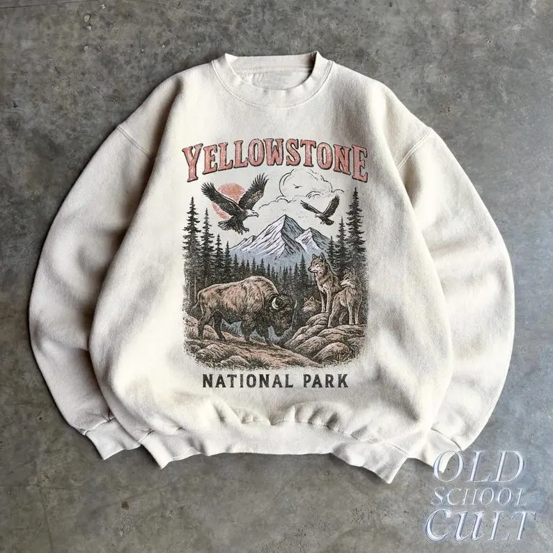 Retro Yellowstone National Park Sweatshirt, Vintage 90s Bison Eagle Wildlife Crewneck, Nostalgia Western Classic Gift