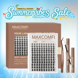 MaxComfi Mira DIY Cosmetic False Eyelashes - Gentle Fit Eyelash Extensions, Manga Lashes, Waterproof, Long-Lasting, Super Soft, Thin Band, Natural Daily Wear Volume, Beginner-Friendly Makeup Essential Summervibes