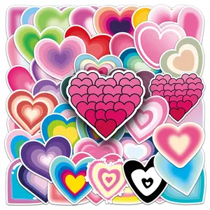 50pcs/100 pcs Heart Shaped Sticker, Colorful Cartoon Sticker, Waterproof Self Adhesive Decor Paper for Gift Greeting Card Water Bottle Laptop Phone, Ornaments