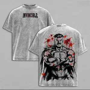 Omni-Man Washed Tee & Hoodie - Invincible Viltrumite Warrior Anime Graphic Double Printed T-Shirt, Menswear Heavy Cotton Unisex Oversize Streetwear Vintage Retro