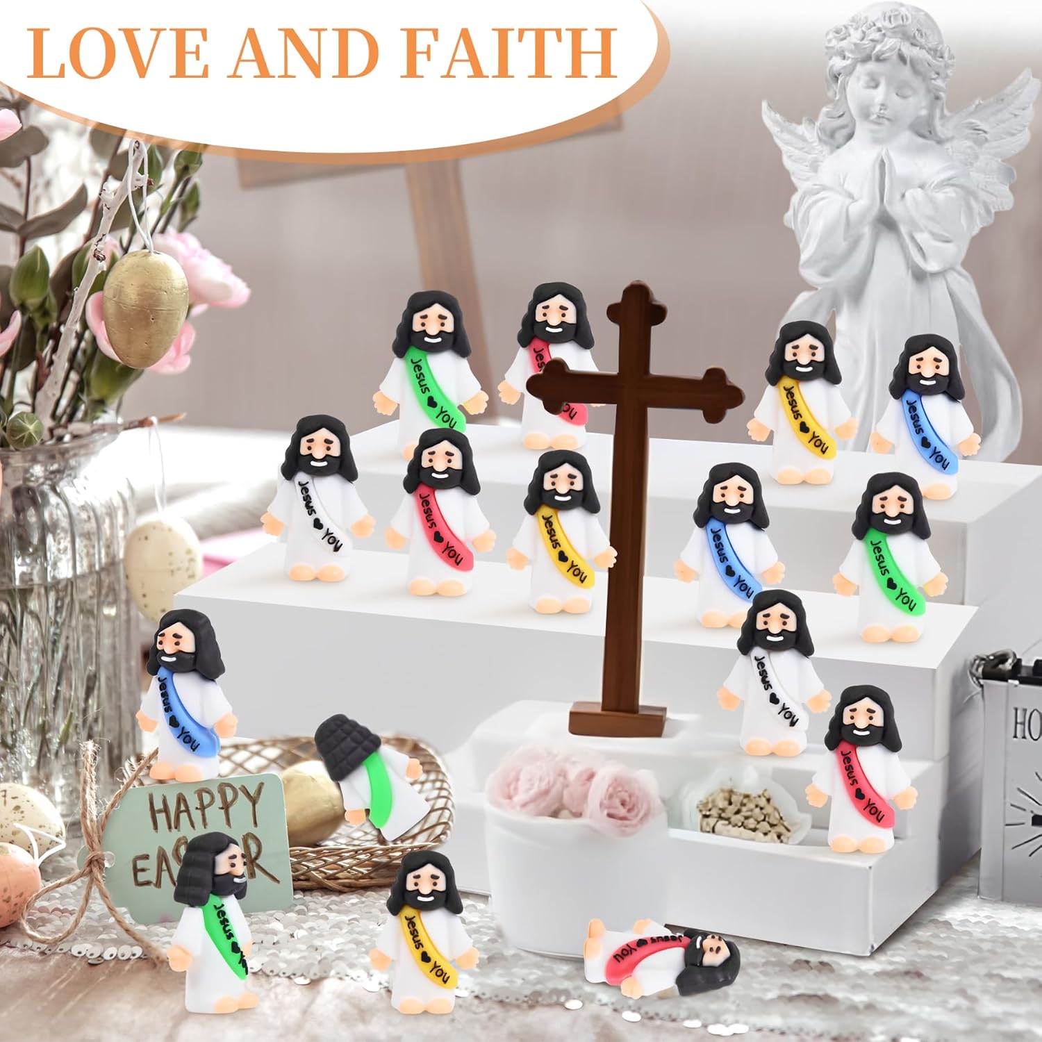 25PCS Mini Jesus Figures Bulk – Jesus Loves You Tiny Figurines, Cute Religious Party Favors for Easter Christmas, Hide and Seek Toys, Sunday School Baptism Gifts