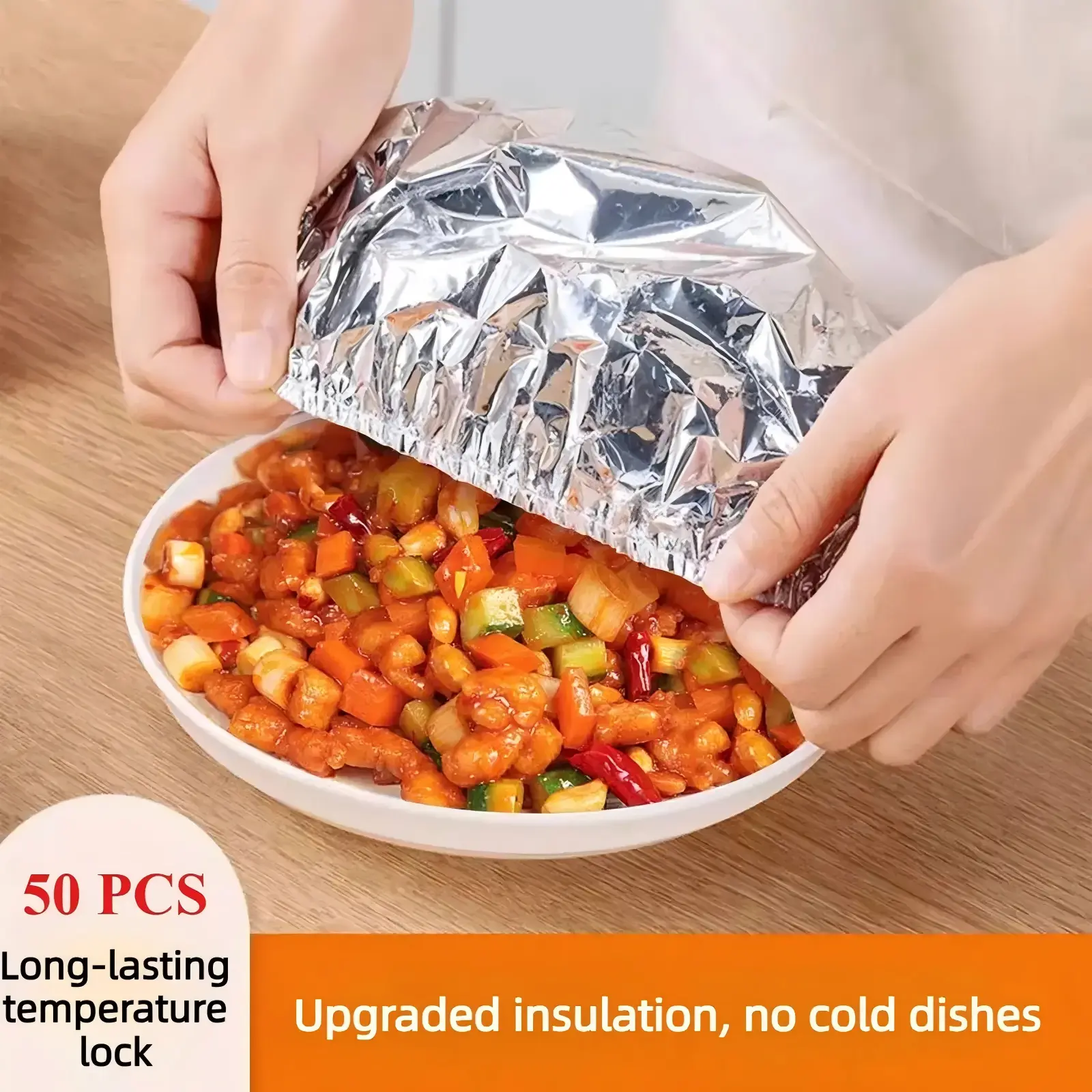 50pcs Reusable Aluminum Foil Food Covers，20cm/7.87inch | Premium Pop Up Foil Food Covers Universal Kitchen Heat Shield Lids for Bowls Plates Storage Containers, Silver