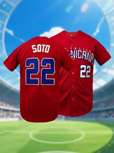 Men's Dominicana #22 Stitched Baseball Jersey, Loose Fit Breathable Embroidered Sports Sweatshirt,All-Season Sports Top for Casual Wear, Outdoor Activities, and Parties, Baseball Shirt, Party Attire, Sportswear Clothing, Durable Fabric S-3XL