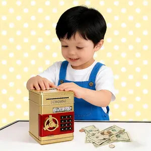 Kids Electronic Piggy Bank, Password Lock Mini ATM | Auto Bill Feeder, Financial Literacy Toy, Birthday & Thanksgiving Gift for Ages 3+ (Batteries Not Included)