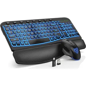 Keyboard and  Combo  - MA12Pro Wave Keyboard with Leather Wrist Rest for Comfortable Typing, RGB Backlit Rechargeable for Windows, , PC, Laptop