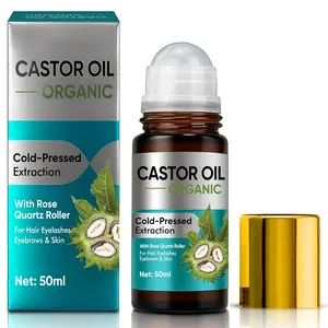 Castor Oil with Rose Quartz Roller Organic  – Pure Cold-Pressed & Unrefined – Roll-On for Hair, Eyelashes, Eyebrows & Skin – Deeply Moisturizing, Soothing & Hexane-Free Glass Bottle