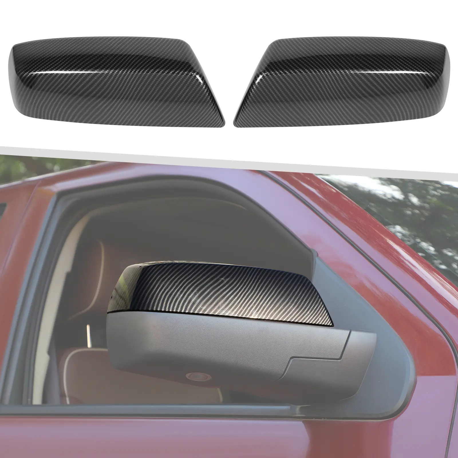 Carbon Fiber Style ABS Side Rearview Mirror Decor Cover Trim for 2014-2018 Chevy Silverado & GMC Sierra Trucks, UV-Coated, Easy-to-Install Car Exterior Accessory, Truck