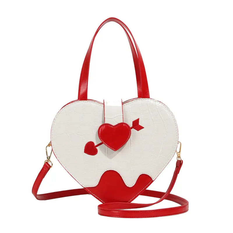 Women's Leather Crossbody Purse - Casual Chic Shoulder Bag with Heart-Shaped Design, Cupid's Arrow Accent, Multiple Carry Options, No Excess Bulk