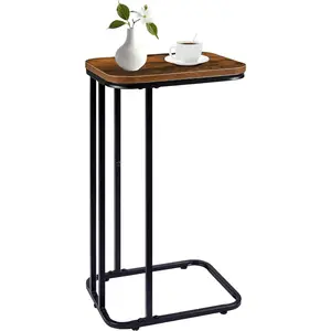 C Shaped End Table, 27 Inches High Small Side Table for Sofa and Bed, Couch Table That Slides Under, Tall Tv Tray Table for Living Room, Bedroom, Metal Frame, Rustic Brown & Black