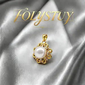 [FOLYSTUY(YNK04)]Luxury Vintage Style Faux Pearl Pendant Decorated With Mini Shiny Crystals, Classic Gold Tone Accessory Suitable For Casual & Formal Occasions