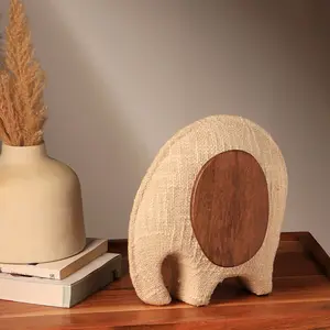 Ecomix Elephant Sculpture with Fabric & Wood-7.8X7.4X9"