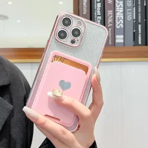 Glitter Phone Case with Card Slot, Shockproof Phone Protective Cover, Phone Accessory Compatible with iPhone 16 15 14 13 12 11 Plus/Pro/Pro Max Casing