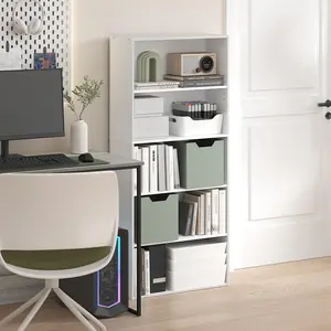 JAYA Bookcase, 5-Tier Bookshelf, 52-In Adjustable Bookcase, 9.5 x 23.6 x 52.6, for Living Room Bedroom Home Office, White