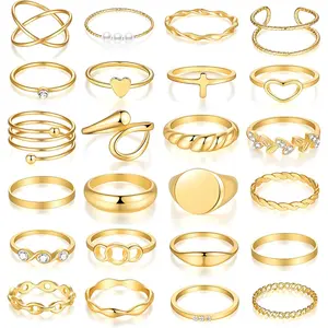 24-60 Pcs Gold Stackable Rings for Women, Knuckle Rings Chunky Gold Ring Set Dainty Stacking Cute Rings, Multiple Sizes Cute Jewelry Set Gift