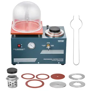VEVOR Vacuum Investing Casting Machine, 290W Power, with 3 CFM Pump and Bell Jar, Convenient Oil Injection Port, Precision Pressure Gauge, 11 x 11 in Workbench, Casting Machine for Jewelry and Metal