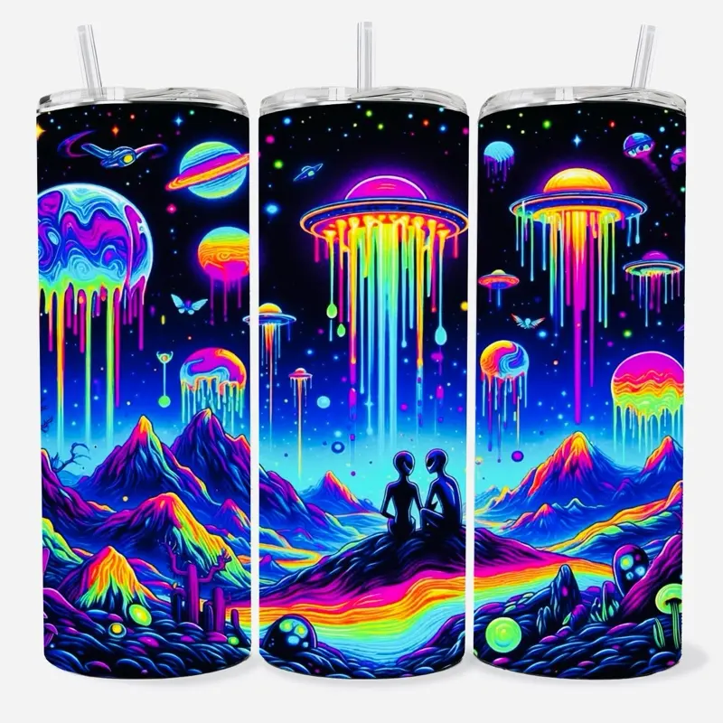 Alien Neon 20 oz Tumbler - BPA Free, Stainless Steel, Leak Proof, Clear Lid, Includes Straw