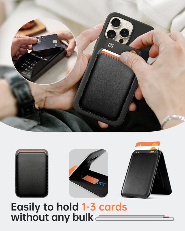 Mag Safe Wallet with Stand Magnetic Wallet for Phone Leather Magsafe Card Holder Compatible with iPhone 16/15/14/13/12 series and MagSafe cases, 1 Slot Fit 3 Cards magsafe wallet card holder