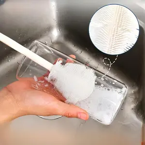 [Silicone Cleaning Brush] Foldable Long Handle Silicone Cleaning Brush - Soft Bristles for Teapots, Wine Glasses & Baby Bottles - Portable Multi-Surface Kitchen Brush with Durable Plastic/Silicone Design, Cleaning Supplies, Household Cleaning Tool