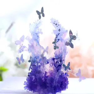 Purple Butterfly Birthday Pop Up Card, Butterfly Flower 3D Purple butterfly