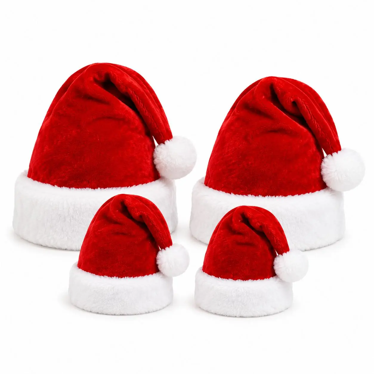 Vonadale 4-Piece Classic Plush Velvet Santa Hats, Multi-Size Decorative Christmas Party Hats for Adults, Kids & Friends, Festive Holiday Party Accessories
