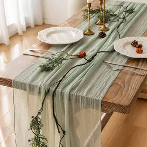 Sage Green Table Runner Easter Decor Cheesecloth 120 Inch 10 FT Rustic Boho Cheese Cloth Runner for Wedding Baby Shower Bridal Shower Sheer Gauze Centerpiece Spring Home Decorations