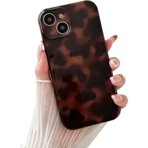 Huahuacase Compatible with for iPhone 15 Case, Tortoise Shell Chic Amber Brown Print Leopard, Classic Soft TPU Protective Shockproof Case for iPhone 15 6.1 ''Color2