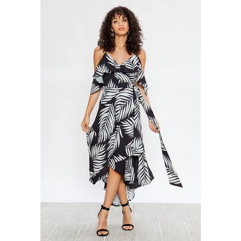 Flying Tomato Leaf Print Dress - Black
