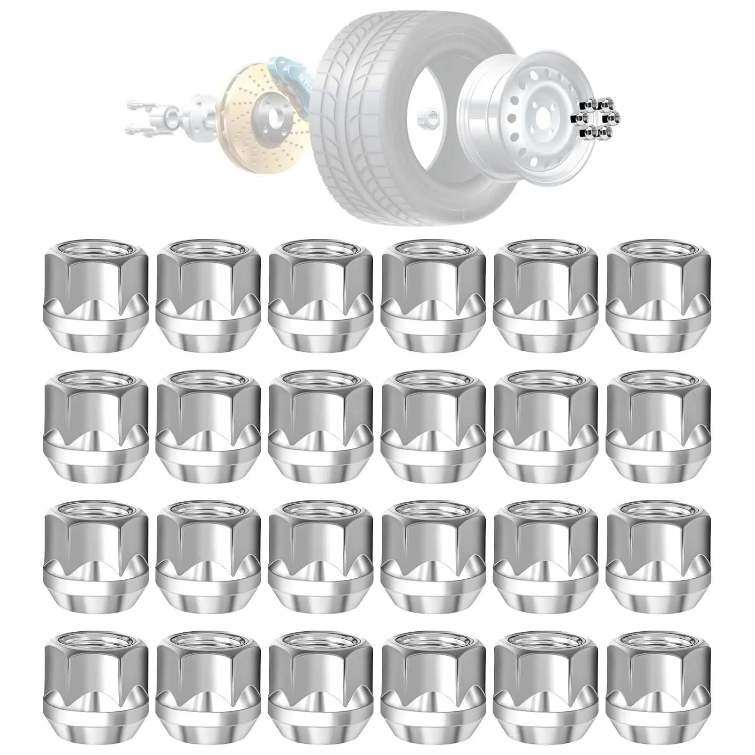 24 Pieces Galvanized Steel Open-End Lug Nut Set, M14×1.5 60-Degree Conical Seat, 3/4" Hex (0.83" Length x 0.87" Width) Wheel Replacement for Chevy Silverado Tahoe, RAM 2500 3500, Ford F250 Aftermarket Wheels, Open-End Nuts