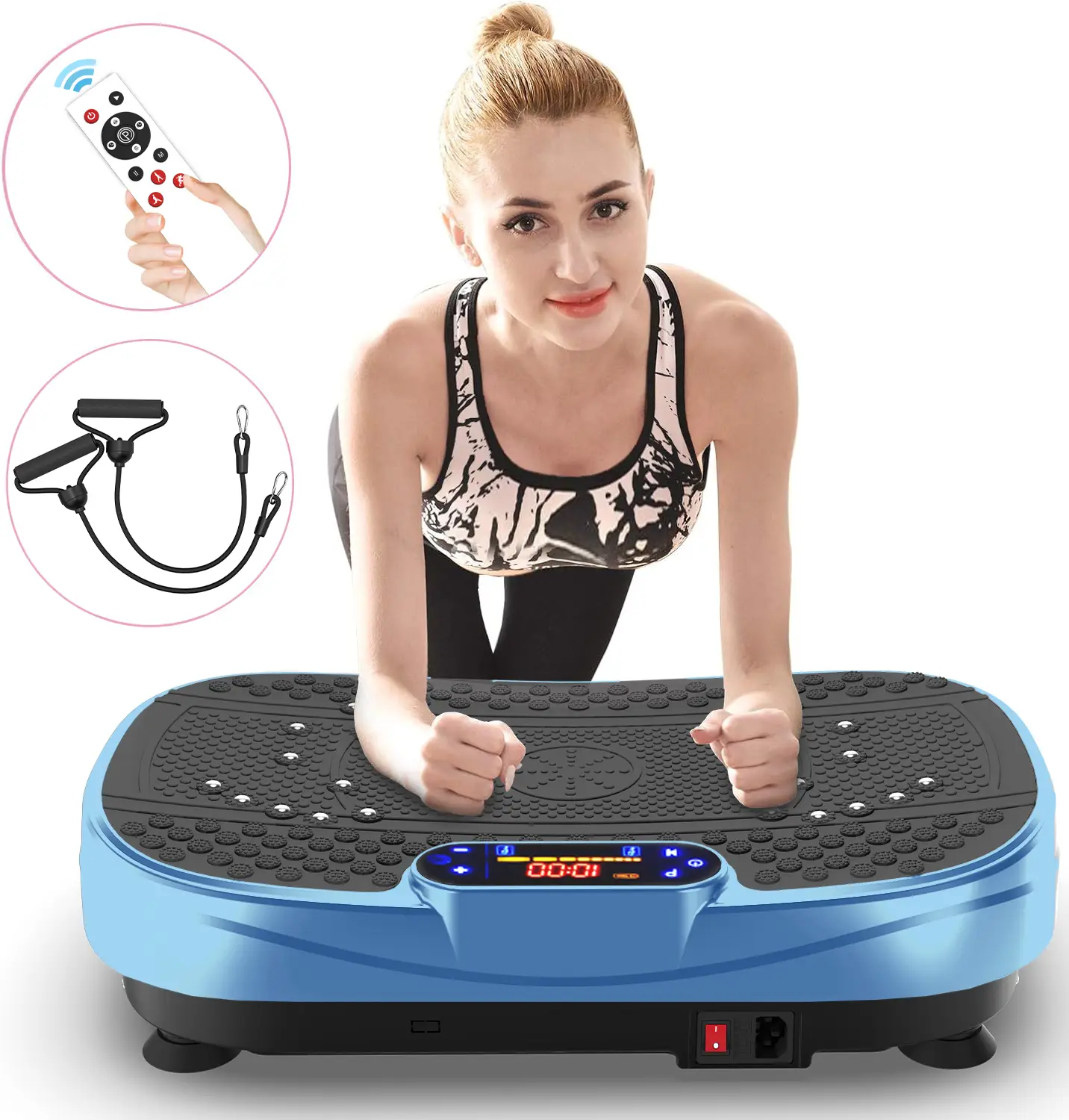 【Hufaut】Vibration Plate Exercise Machine,Lymphatic Drainage, Whole Body Workout Vibration Fitness Platform for Home Fitness + Remote + Loop Resistance