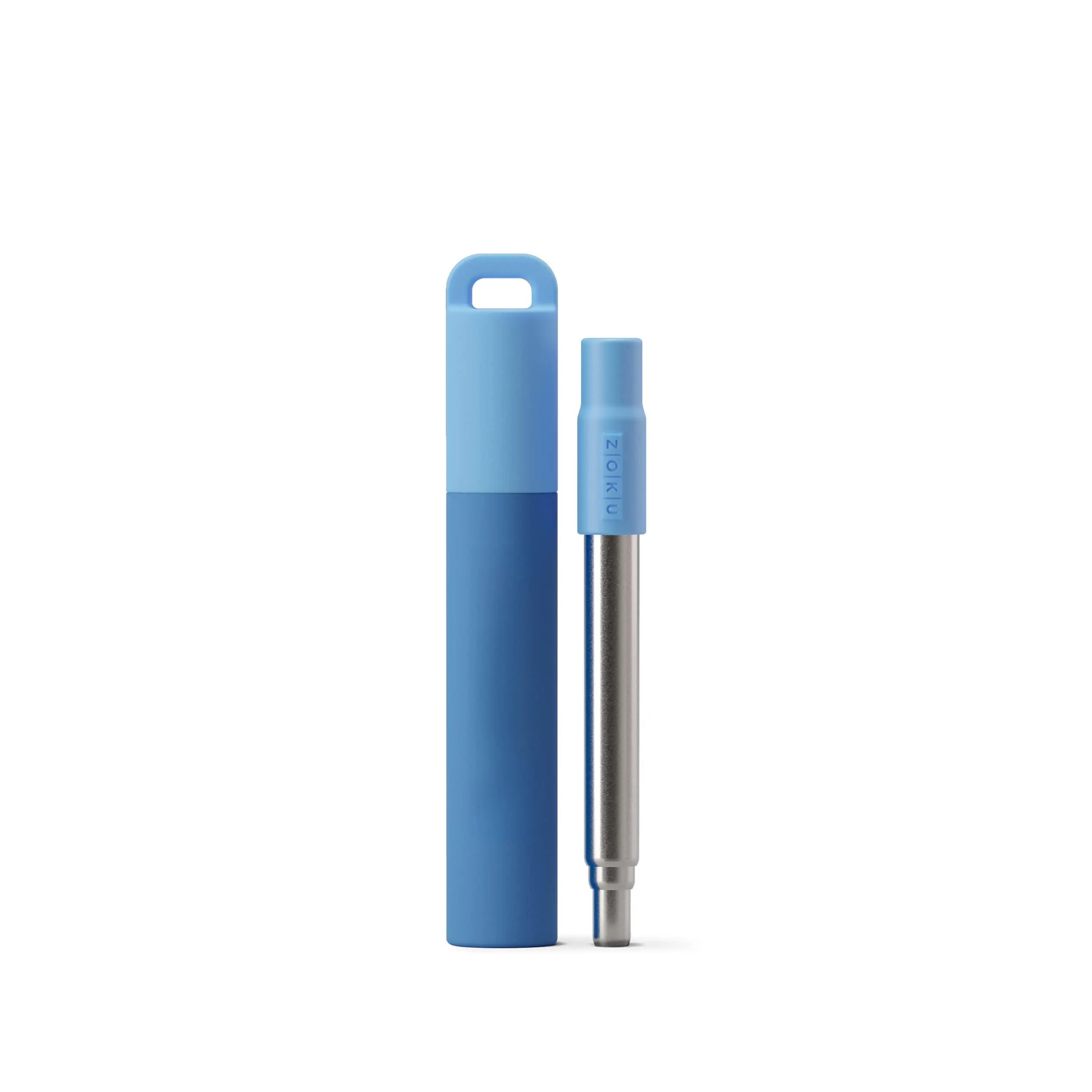 Reusable Metal Straw With Case For Travel  Blue - Collapsible Stainless Steel Drinking Silicone Tip And Cleaner Brush Ideal Key Chains Pockets Purses