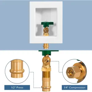 Pre-Assembled Ice Maker Outlet Box, 1/2-Inch Press x 1/4-Inch OD Compression with 1/4-Turn Ball Valve, Ice Maker Wall Box with Faucet