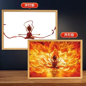 Chinese Painting Style Nezha Light Painting Ambient Lamp 3 Color Changing Decorative Painting for Home Decor
