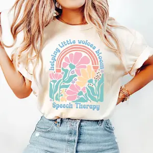 Oversized SLP Therapist T-Shirt, Vintage Washed Helping Little Voices Bloom Graphic Tee, Retro Speech Therapy Shirt for Women, Aesthetic Medical Top, Trendy Therapist Apparel, Unique Gift for Her