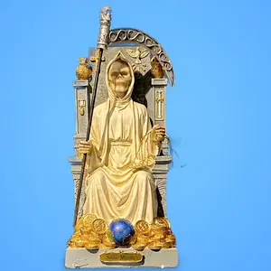Santa Muerte White statue sitting with money 12 inch