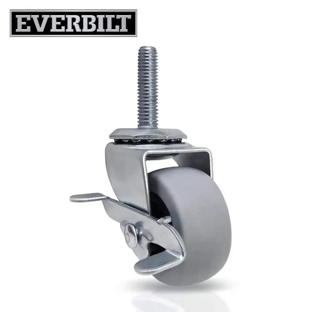 2 in. Gray Rubber Like TPR and Steel Swivel Threaded Stem Caster with Locking Brake and 80 lb. Load Rating