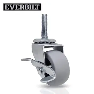 2 in. Gray Rubber Like TPR and Steel Swivel Threaded Stem Caster with Locking Brake and 80 lb. Load Rating