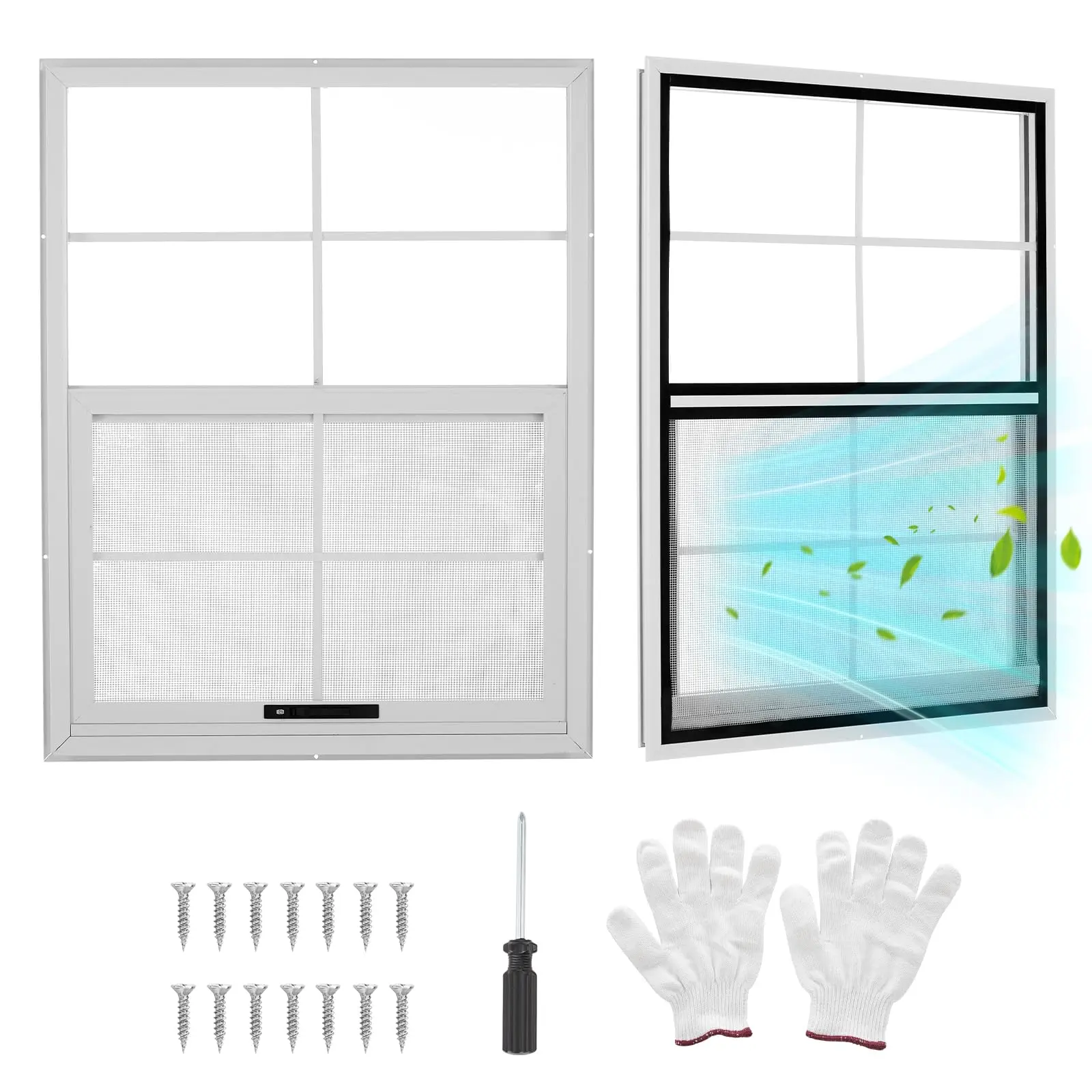 【GARVEE】2 Pack 18" x 27" Tempered Glass Shed Windows with Fiberglass Screens, Sliding Design with Screws for Sheds, Chicken Coops, Playhouses, Garages, and Barns