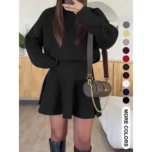 [LTO]Women'S Casual Mock Neck Sweater Dress, Fall/Winter Long Sleeve Solid Relaxed Fit Knit Dress