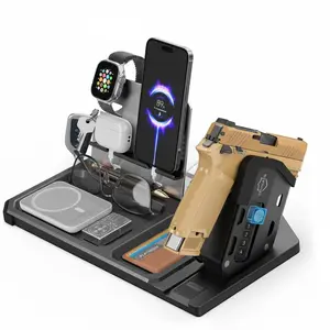 ONNAIS All-in-One Nightstand Organizer with Biometric Gun Lock - EDC Valet Tray & Charging Station for Men - Quick Access Handgun Safe & Desk Storage